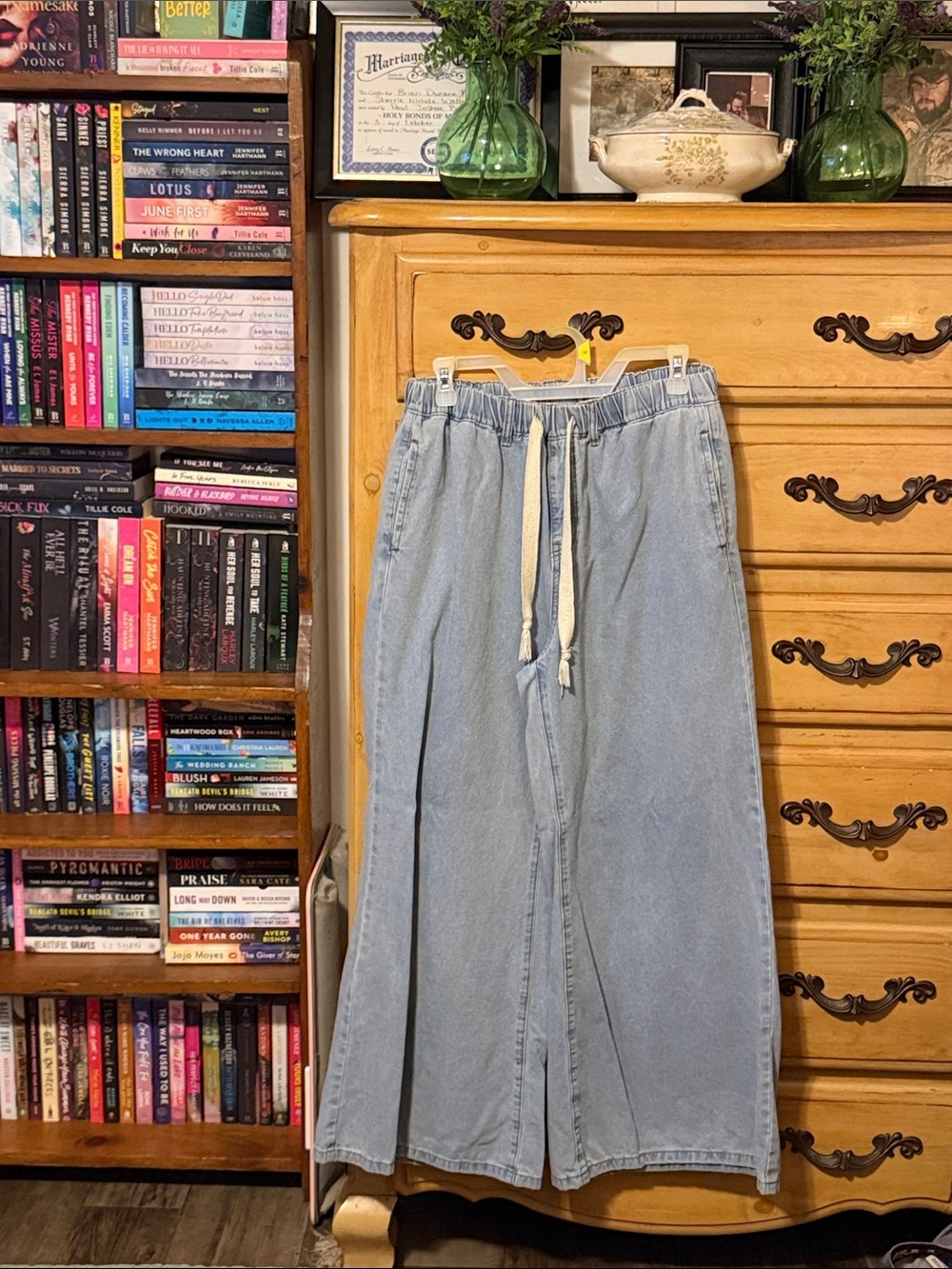 Cider Light Blue Wide-Leg Denim Jeans with Drawstring Waist